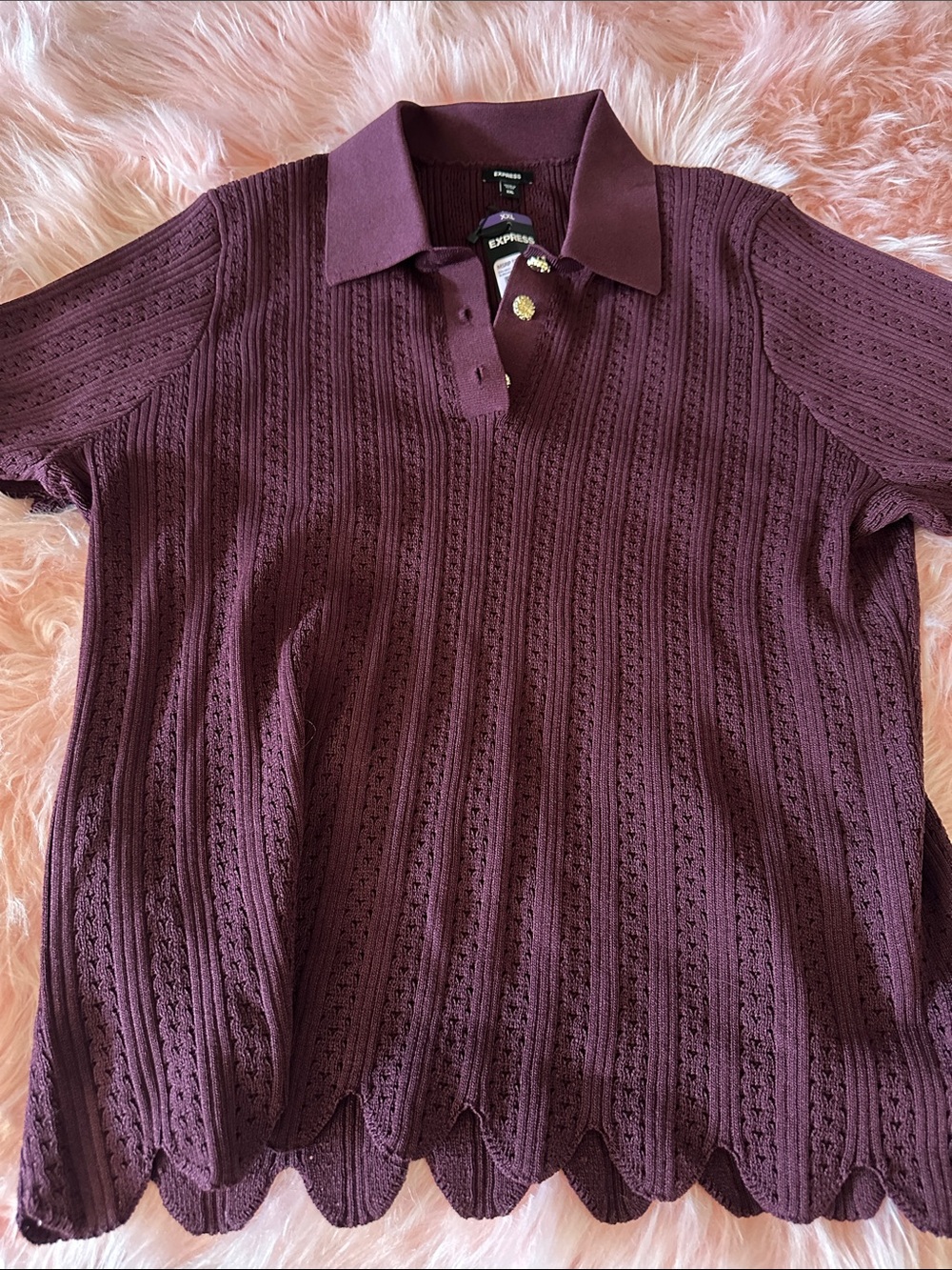 Express Women’s Plum Pointelle Knit Polo